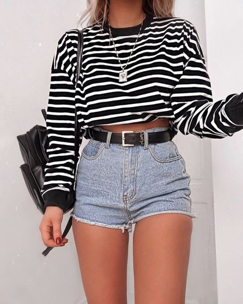 Long Sleeve Crop Top - WOMONA.COM