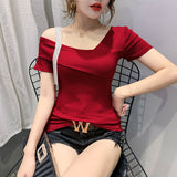 Summer Korean Slim Short Sleeve T-shirt Women - WOMONA.COM