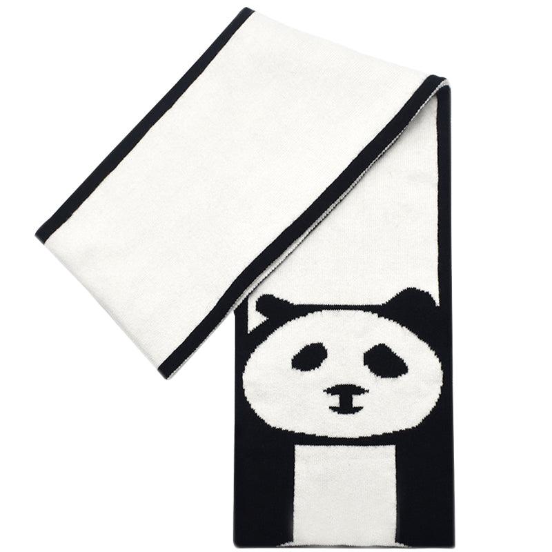 Folded black-and-white panda scarf, solid black border and centered panda graphic
