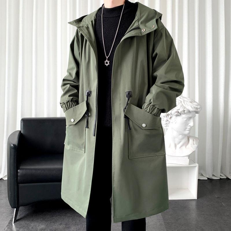 Men's Long Hooded Windbreaker Jacket