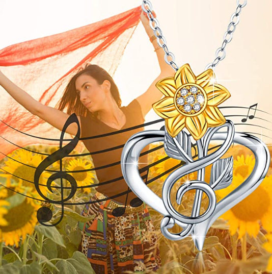 Necklace Sun Flower Heart Pendant - WOMONA.COM