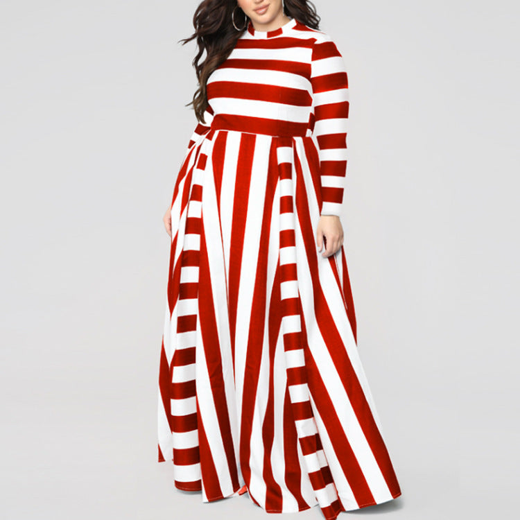 Plus Size Striped Woman\'s Dress - WOMONA.COM