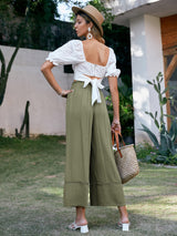 Waistless Elastic Green pants - WOMONA.COM