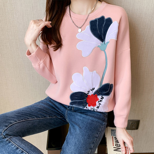 Embroidery Flower Pullover Sweater - WOMONA.COM