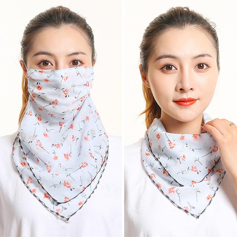 Women’s silk scarf, white background with orange floral print and black trim edge