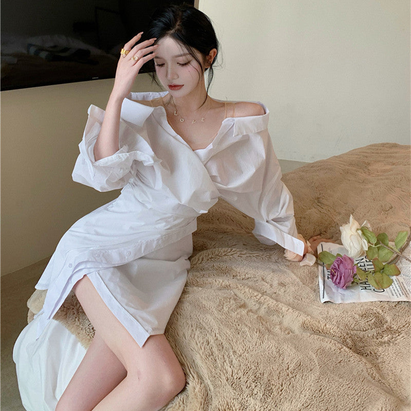 Long-sleeved Shirt Dress Stitching - WOMONA.COM