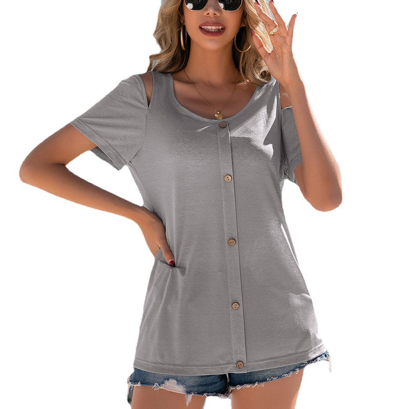 Short Sleeve Breasted T-Shirt - WOMONA.COM