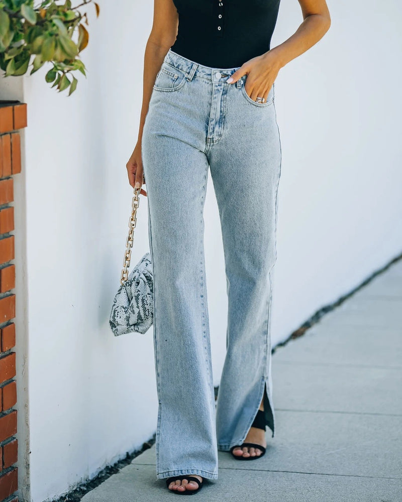 Casual Trousers Slit Wash Jeans - WOMONA.COM