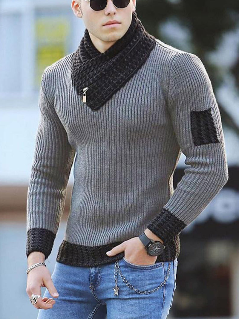 Scarf Collar Sweater Men's - WOMONA.COM