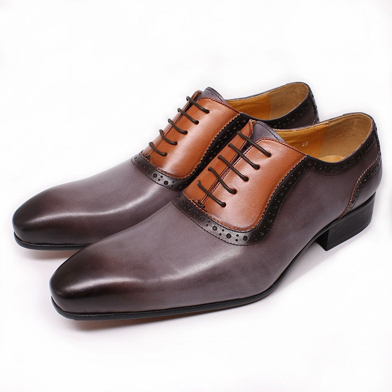 Men's Color Blocking Formal Leather Shoes - WOMONA.COM