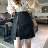 Irregular Zipper Slim Leather Skirt - WOMONA.COM