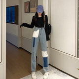 Straight pants stitching loose denim women - WOMONA.COM