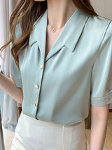 Summer Ladies Short Sleeve Chiffon Shirt Women - WOMONA.COM