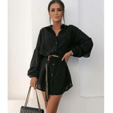 Lace-up Cardigan Solid Color Shirt - WOMONA.COM