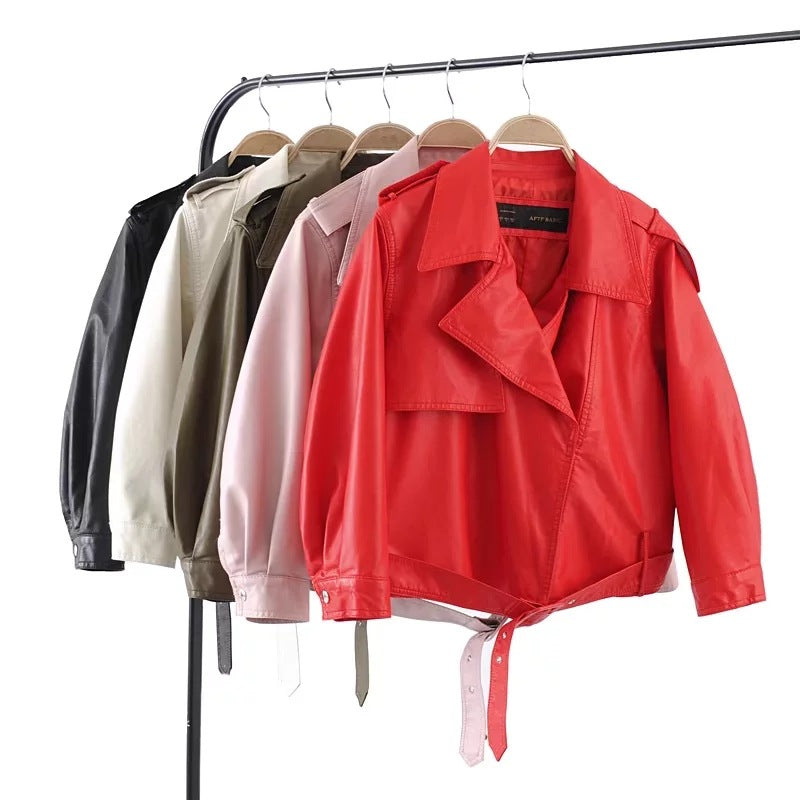 nine-point sleeve PU leather jacket - WOMONA.COM