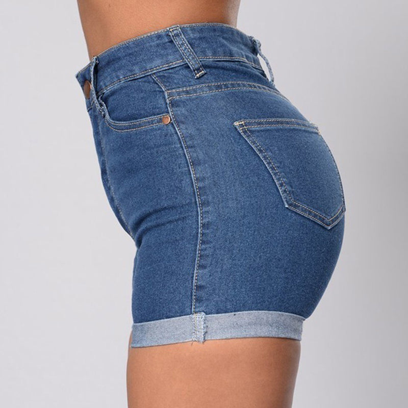 Denim shorts curled hot pants - WOMONA.COM