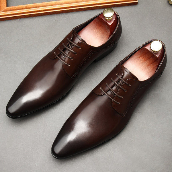 Men's Lace-up Formal Leather Shoes Black - WOMONA.COM