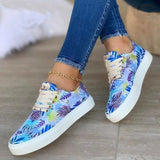 Lace-Up Flats Leaves Print Casual Sneakers - WOMONA.COM