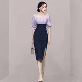 Lantern Sleeve Slim Waist Dress - WOMONA.COM