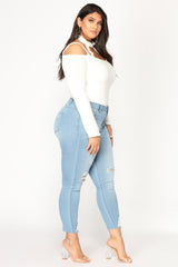 Large size women's hole jeans women's clothing - WOMONA.COM