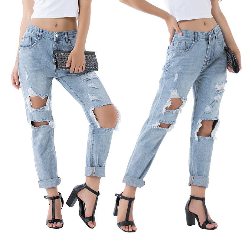 Women's Ripped Street Trousers – Light Blue