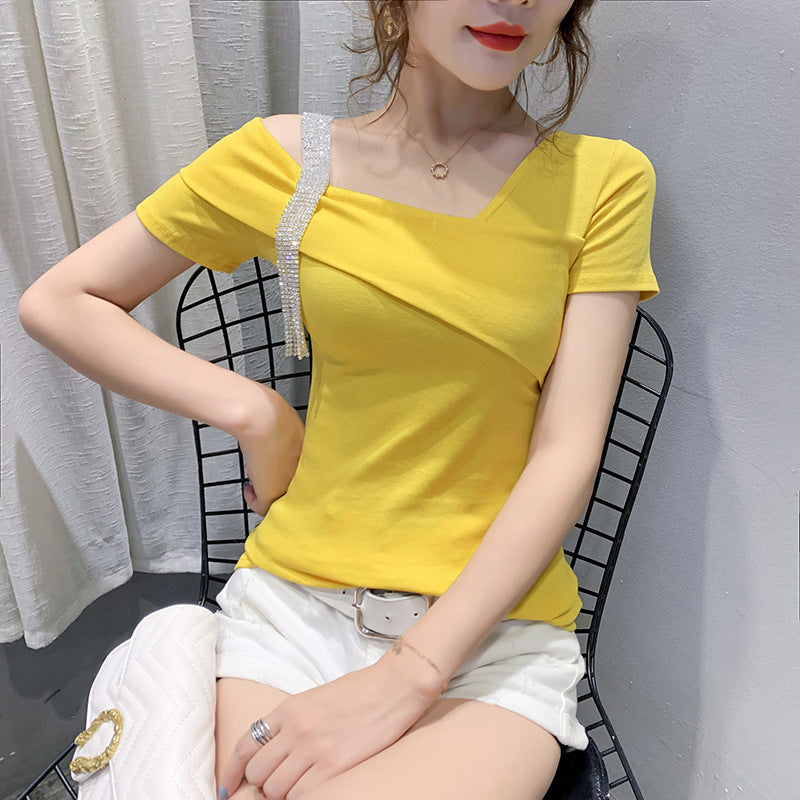 Summer Korean Slim Short Sleeve T-shirt Women - WOMONA.COM