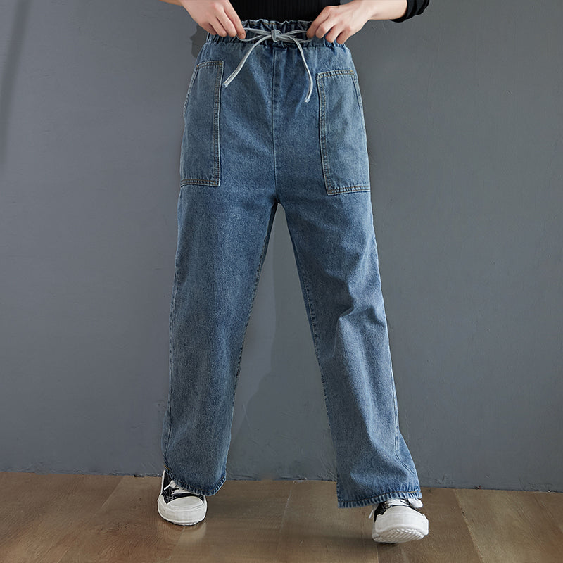 Loose and Versatile High-waisted Plus Size Straight Jeans - WOMONA.COM