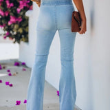 Women Fringed Stretch Flared Denim Jeans - WOMONA.COM