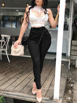 Women Casual Waist Lace-Up Lounge Pants - WOMONA.COM