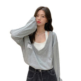 Fake Two-piece V-neck Sweater - WOMONA.COM
