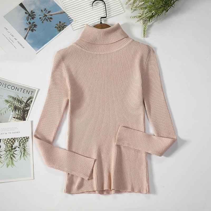 Strip Knit Pullover Turtleneck Sweater - WOMONA.COM