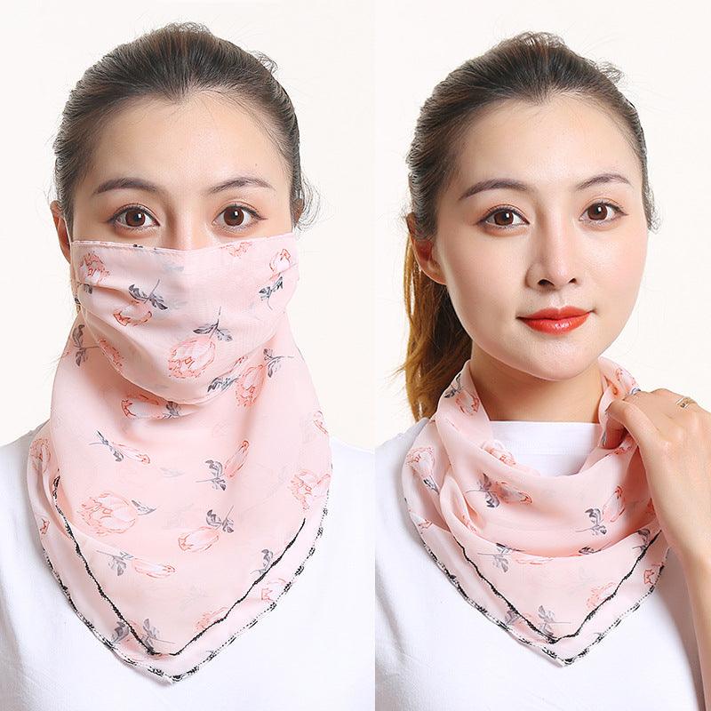 Women’s silk scarf, light pink floral print with black trim edge