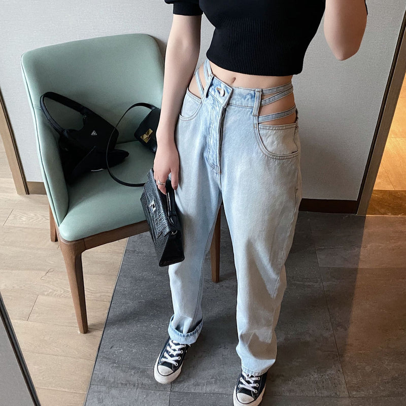 Cut-out waist jeans - WOMONA.COM