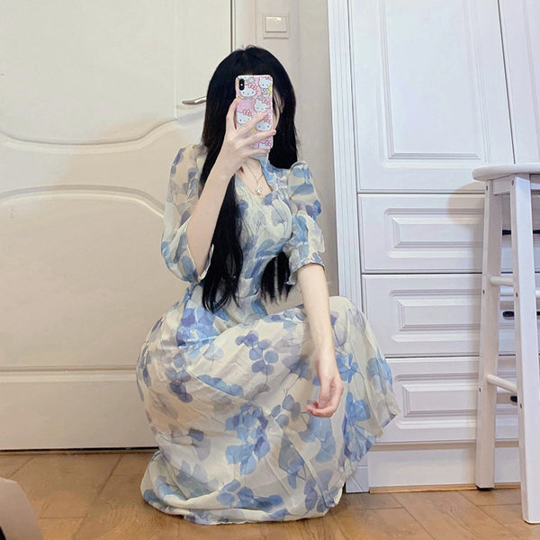 Niche Design Chiffon Floral Dress - WOMONA.COM