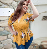 V-neck plus size shirt print top - WOMONA.COM