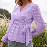 Jacquard Long-sleeved Blouse - WOMONA.COM
