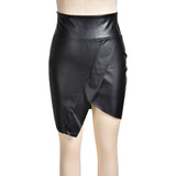 Irregular Slit Black Leather Skirt - WOMONA.COM