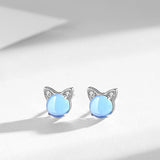 Aqua Blue Cat Small Earrings - WOMONA.COM
