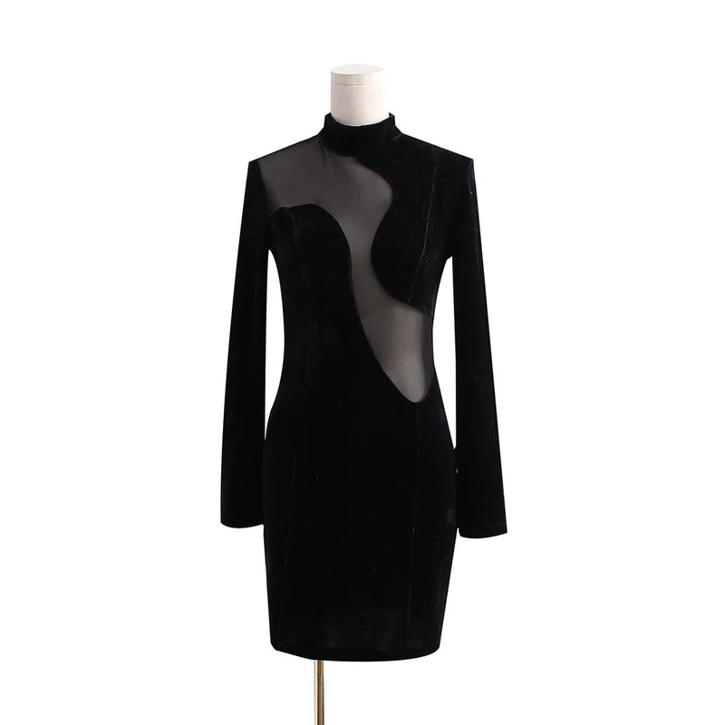 European And American Trendy High Neck Velvet Dress - WOMONA.COM