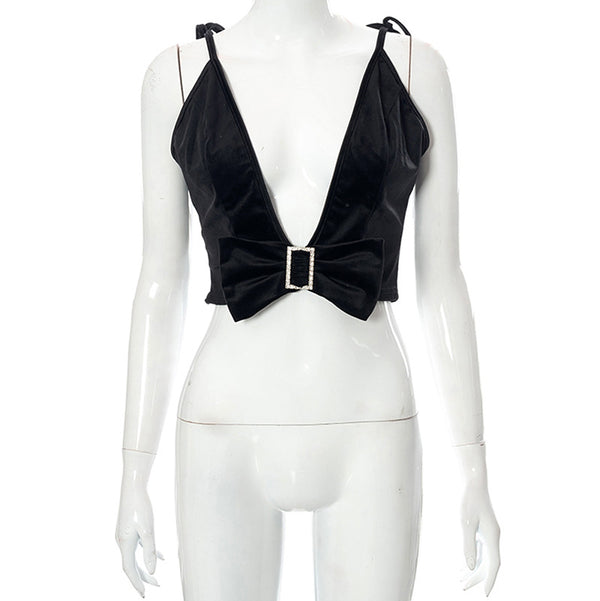 Solid V-Neck Camisole Top - WOMONA.COM