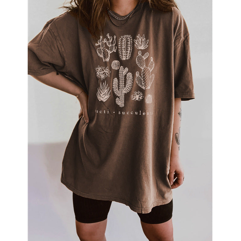 Women's Cactus Print Short Sleeve - WOMONA.COM