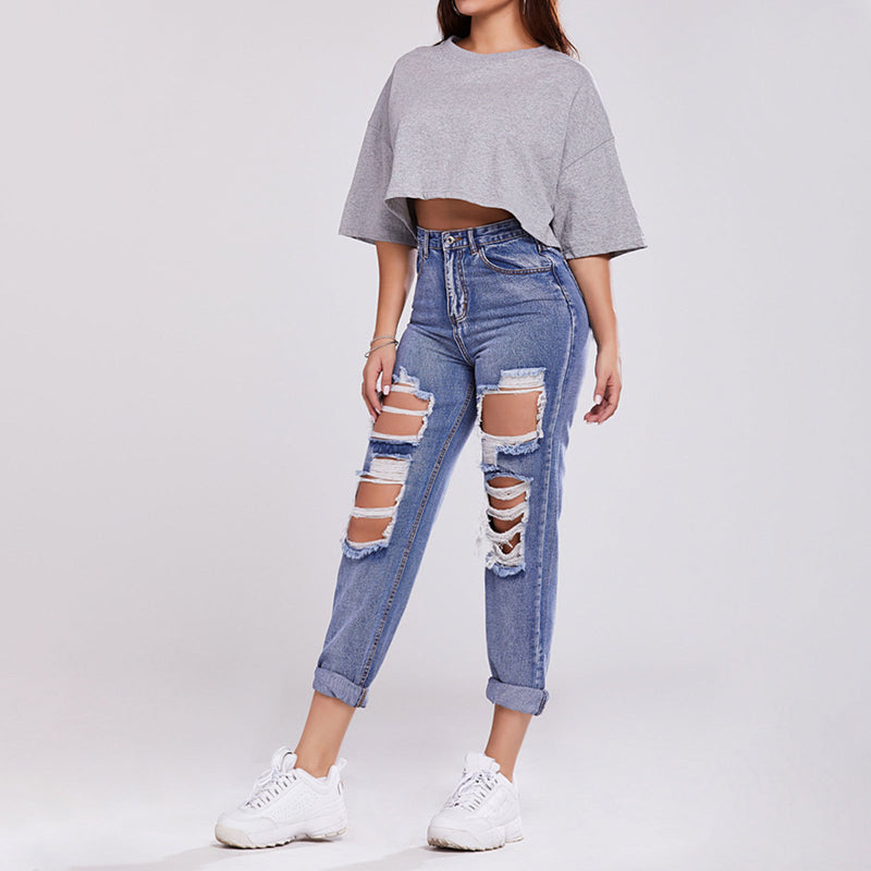 Casual Straight-leg Denim Trousers - WOMONA.COM