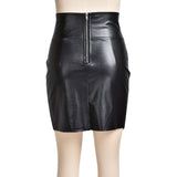 Irregular Slit Black Leather Skirt - WOMONA.COM