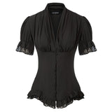 Short Sleeved Victorian Blouse For Ladies - WOMONA.COM