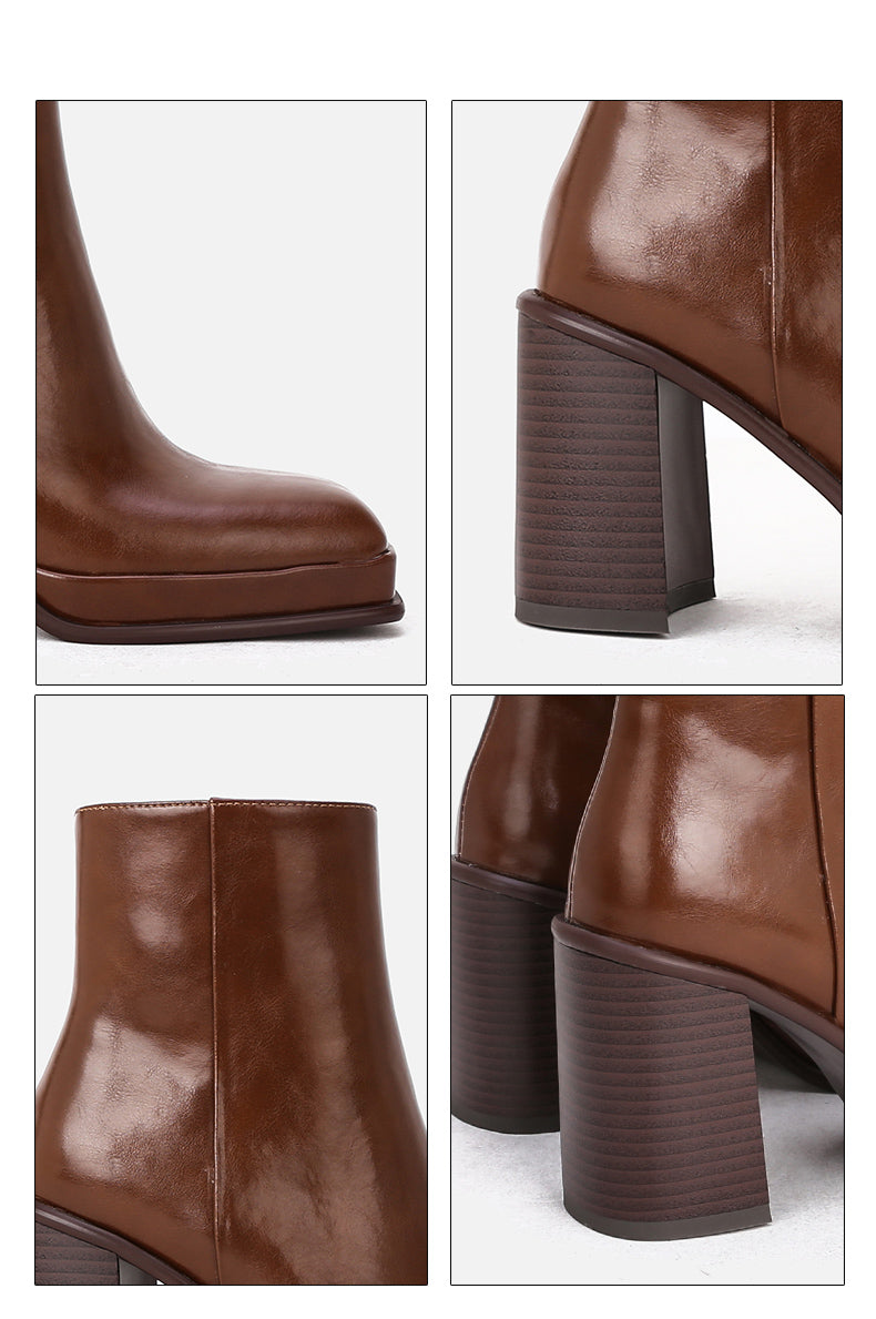 Ankle Boots Leather Square Sole Waterproof - WOMONA.COM