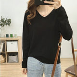 Solid Color Long-sleeved Sweater - WOMONA.COM