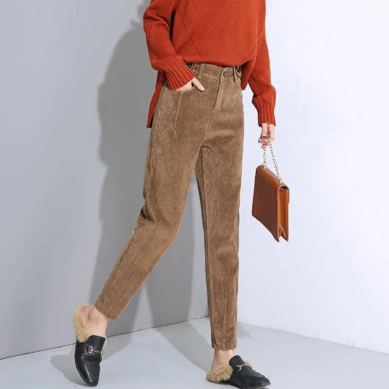 Corduroy Padded Casual Pants - WOMONA.COM