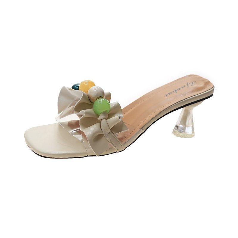 Ruffled Beaded Flip Flops - WOMONA.COM