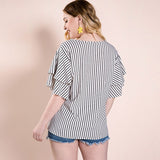 Plus size women's striped top T-shirt - WOMONA.COM