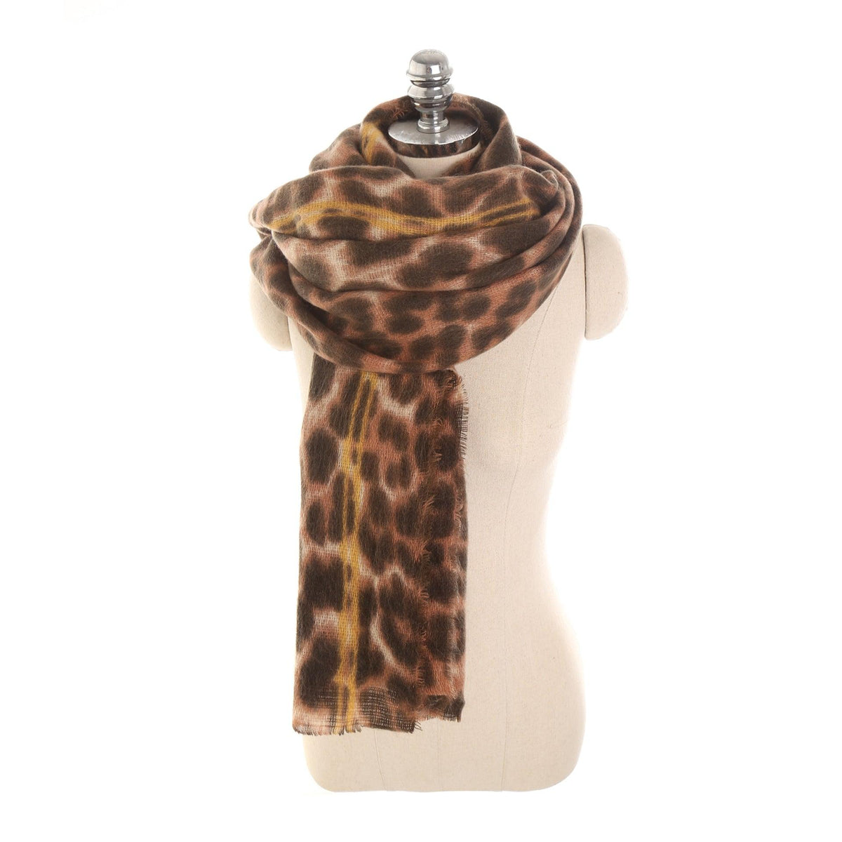 Leopard-print cashmere women’s scarf shawl in brown and darker spots
